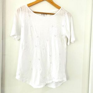 LOFT Short Sleeve White Embroidered Cotton T-shirt Size S